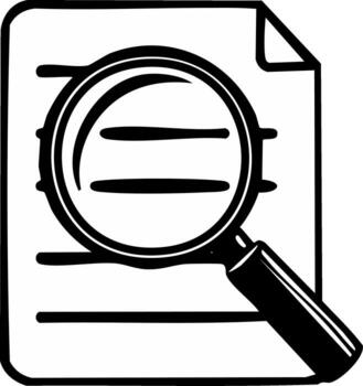 Magnifying glass over document with lines, search or analysis concept vector