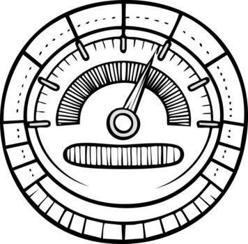Hand Drawn Speedometer Dial with Needle Pointing Up Indicating Speed And Measurement vector