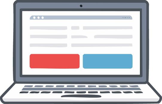 Laptop computer illustration with an online form and decision buttons on screen vector