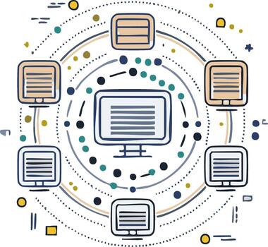 Digital network connectivity abstract illustration with multiple interconnected computers vector