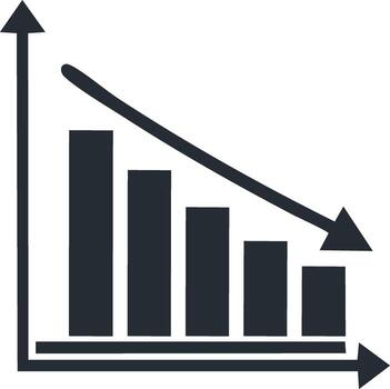 Declining Business Graph with Trendline, Bars, Downward Arrow for Negative Chart vector