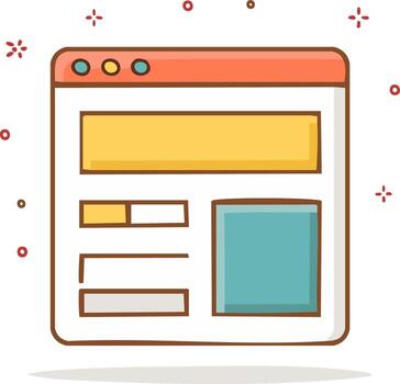 garabatear estilo web navegador ventana con vistoso contenido bloques y destellos vector