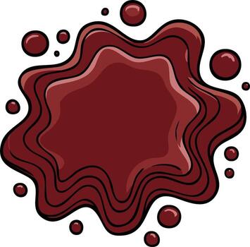 Illustrated chocolate blob with surrounding droplets for a dessert product label and design element vector