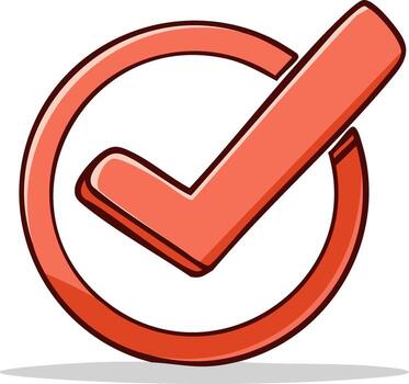 Red Check Mark in Circle Symbol of Verification and Confirmation, Isolated vector