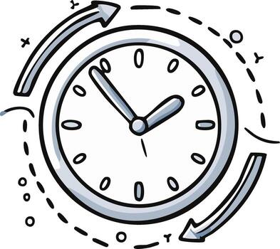 Clock with arrows, representing time management and concepts of duration, in sketch style vector