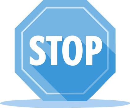 Blue octagon stop sign with drop shadow warning of risk or traffic control vector