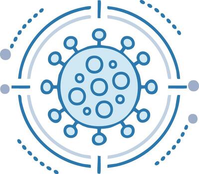 Virus cell under a target scope for research and detection line art icon vector