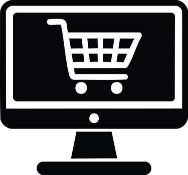 E-commerce icon with shopping cart on a computer monitor for online shopping and digital retail vector