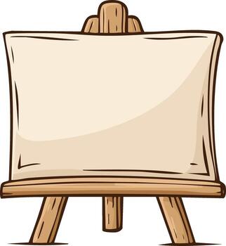 Cartoon drawing of a wooden easel with a blank canvas for artwork or presentations vector
