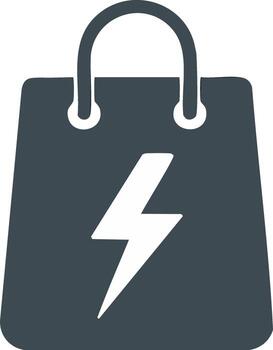 Shopping bag graphic icon displaying a lightning bolt, representing energy, electricity and speed vector