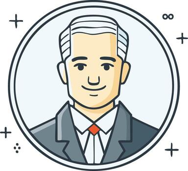 Cartoon Businessman in Suit within Circle Graphic with Playful Symbols for Profile Icon or Design Elements vector
