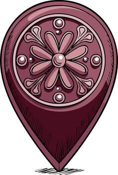 Ornate map pin illustration with a decorative floral design for navigation and location concepts vector