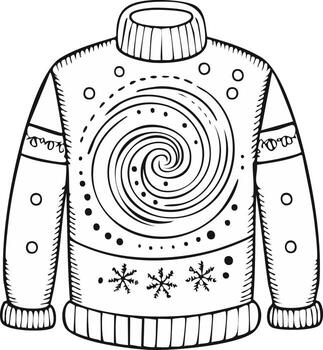 Outlined Christmas Sweater with Snowflake and Swirl Pattern Design vector