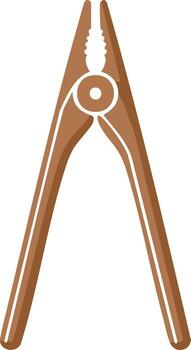 Brown illustration shows pair of vintage style open pliers for different purposes vector