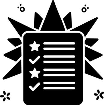 Checklist document with stars and checkmarks on a radiant background icon vector