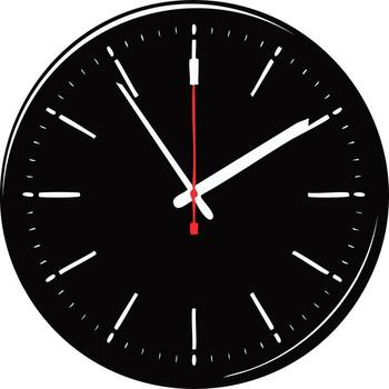 Simple black analog clock face illustration with red second hand vector