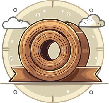 Classic film reel or audio tape spool with banner ribbon and stylized circular background vector