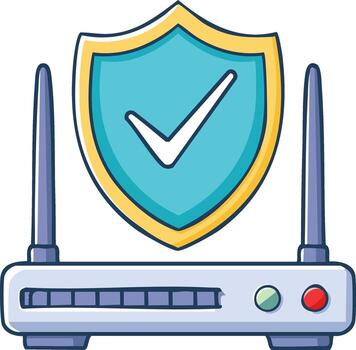 asegurado red enrutador icono con proteger y marca de verificación para Internet la seguridad vector