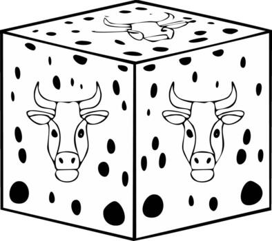 Dotted Cube with Cow Face Outlines, Abstract Three-Dimensional Design Element vector