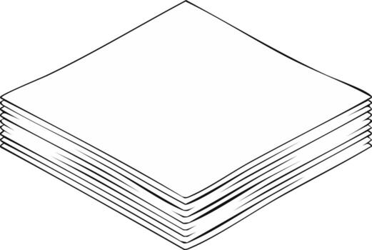 Stack of blank paper sheets in isometric perspective line art drawing vector