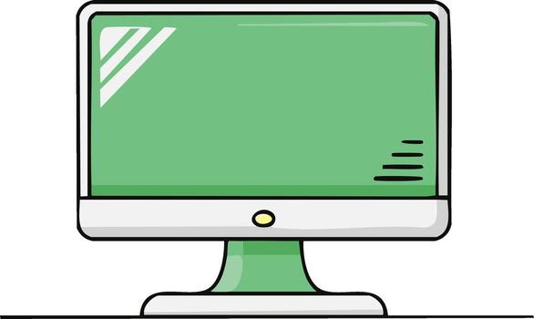 Cartoon illustration of a desktop computer with a green screen and a modern design vector