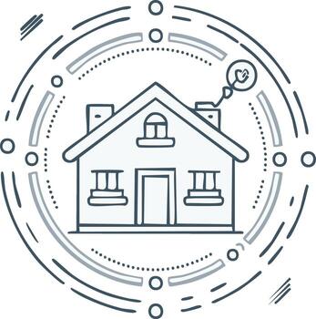 estilizado casa ilustración dentro un circular red gráfico simbolizando conectividad y bien siendo vector