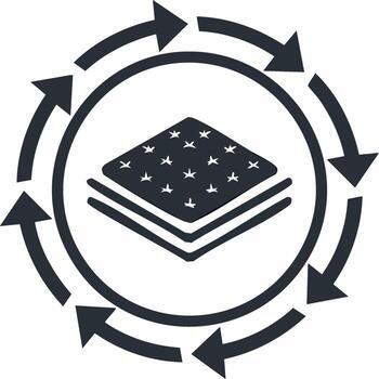 Star patterned layers inside circular arrows indicating continuous material process or update vector