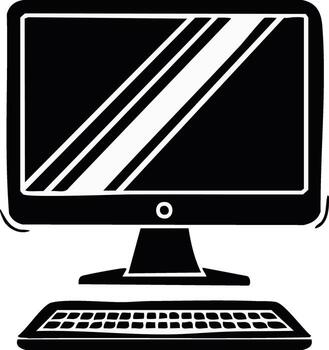 Hand-Drawn Computer Desktop and Keyboard Illustration in Black and White Style Simple Office Equipment for Work vector