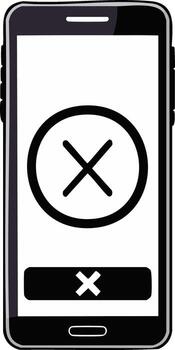 Smartphone screen with an X mark icon representing an error, failure, or cancellation notice vector