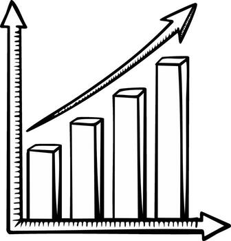 Drawn bar graph illustrating upward trend with arrow, representing growth and progress vector