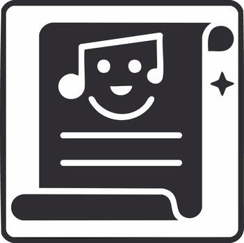 Happy Music Note Face on Document Icon with Sparkle for Creative Playlist vector