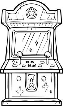 Classic Retro Arcade Game Machine Line Art Illustration with Joysticks Buttons and Screen vector