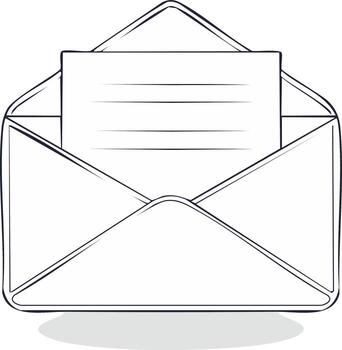 Open Envelope with Paper Inside Hand Drawn Outline Style vector