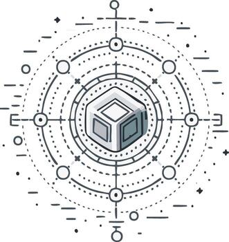 Abstract Geometric Sacred Geometry Cube Structure with Celestial Elements vector