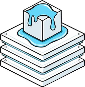 Isometric Platforms with Ice Cube Dripping Water Illustration Concept Design vector