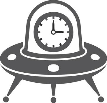 Spaceship Clock Glyph UFO Icon with Analog Timepiece, Futuristic Watch with a Spacecraft Design vector