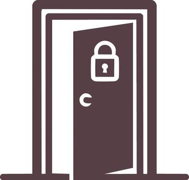 Open door with padlock symbol and handle illustrating security and access vector