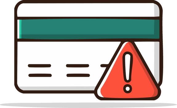 Cartoon Credit Card with Warning Sign Icon for Payment Error Fraud and Debt Problem vector