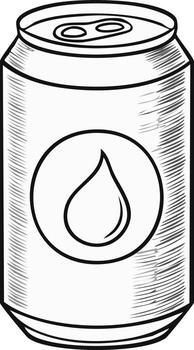 Monochrome drawing of a refreshing beverage can with water drop symbol vector