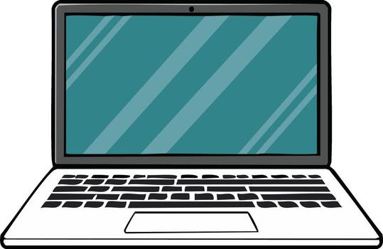 moderno abierto ordenador portátil computadora con verde azulado pantalla y negro teclado vector