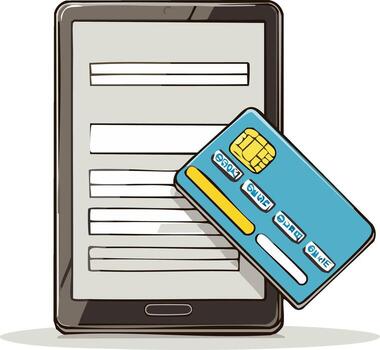 digital transacción con crédito tarjeta en tableta pantalla completando en línea formar vector