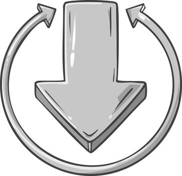 Stylized grey arrow pointing down inside a circular arrow loop vector