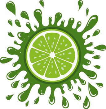 Lime Slice with Juice Splash Graphic, Green Citrus Fruit Bursting Open, Fresh and Vibrant Design vector