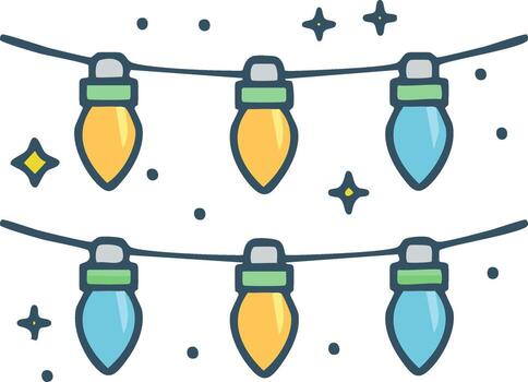 Cartoon illustration of festive holiday string lights with sparkles vector