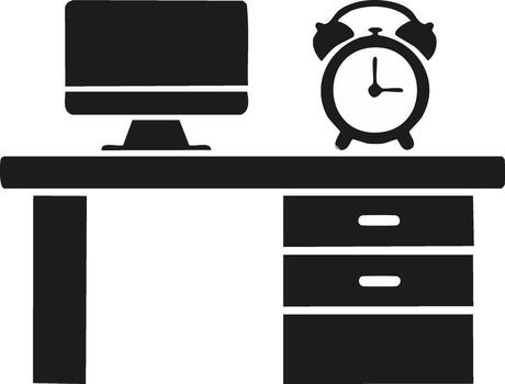 Desk with Computer and Alarm Clock, Minimalist Workspace Illustration for Business or Education Concepts vector