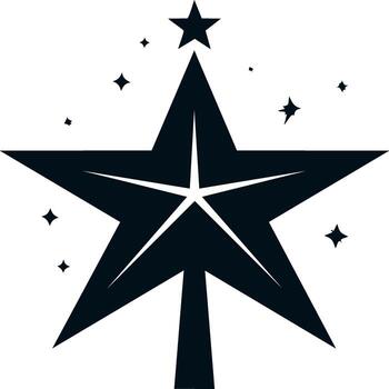 Stylized star tree icon with a shining top star and scattered glowing sparkles vector