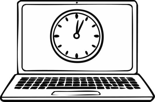 Digital clock on laptop screen illustration symbolizing online time management and productivity vector