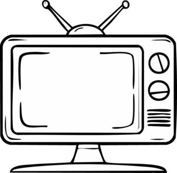 Retro television drawing with rabbit ears antenna and analog dials vector