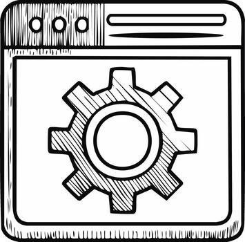mano dibujado ilustración de un web navegador ventana mostrando un engranaje icono representando ajustes vector
