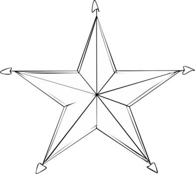 Outline illustration of a five pointed star with directional arrows at each tip graphic design element vector